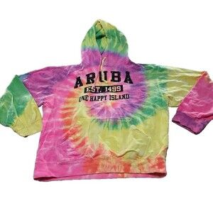 Esy Surf Co. Tie Dye Rainbow Pullover Hoodie Sweatshirt Size Large Aruba Island
